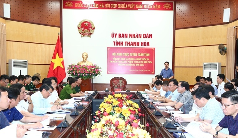 Quang cảnh hội nghị tại điểm cầu UBND tỉnh.