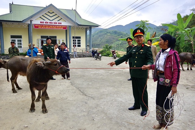Niềm vui của người dân nghèo khi được nhận trâu, bò giống.